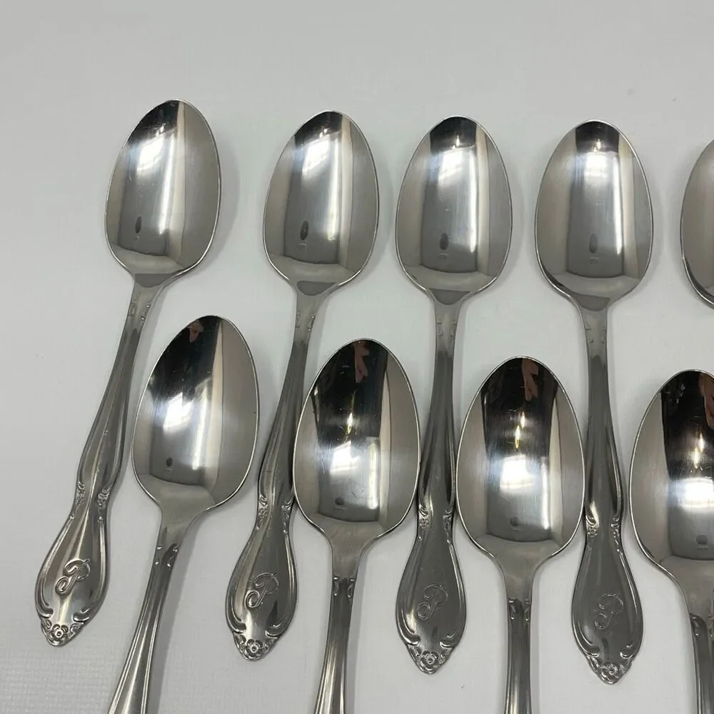 Lot of 16 Custom Craft Stainless Steel Flatware Spoon Spoons Korea Monogram P 6